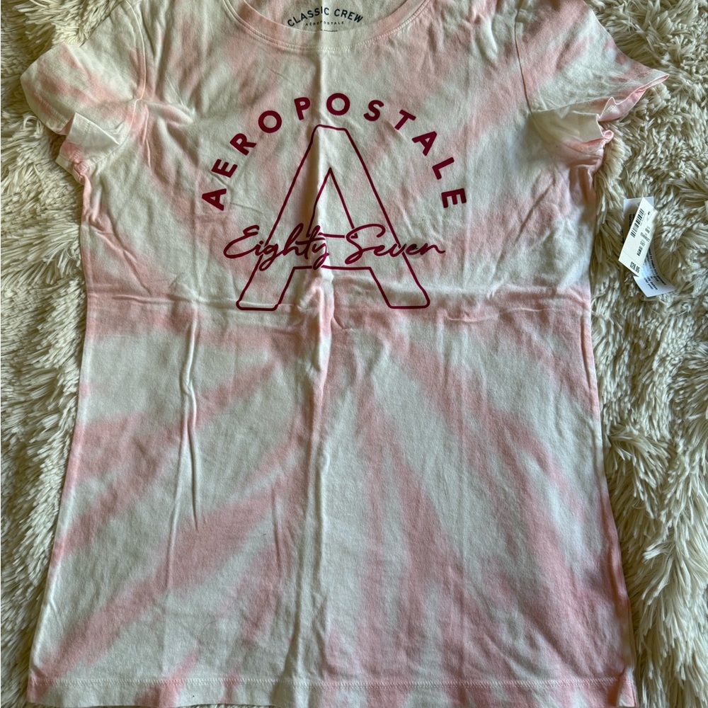 Aeropostale Classic Crew Pink and White Tee